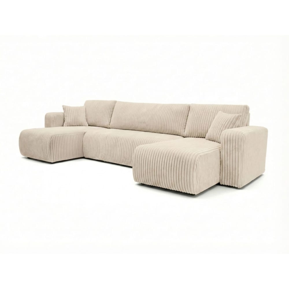 Canapé panoramique convertible 6p ALYA velours cotelé épais beige