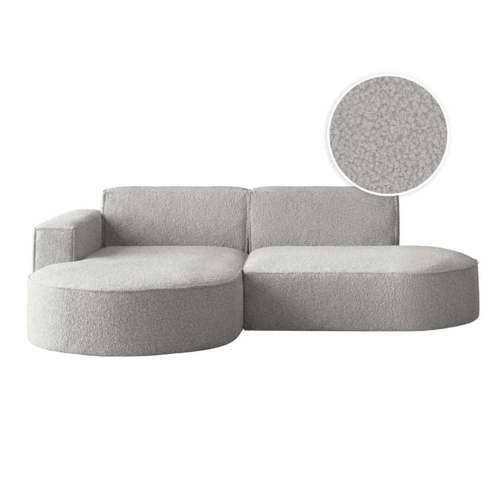 Canapé d'angle gauche 4 places MARLA en tissu bouclette - Gris clair