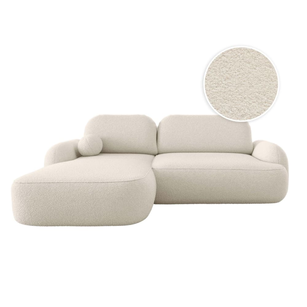 Canapé d'angle gauche convertible 4p MILLY en tissu bouclette beige