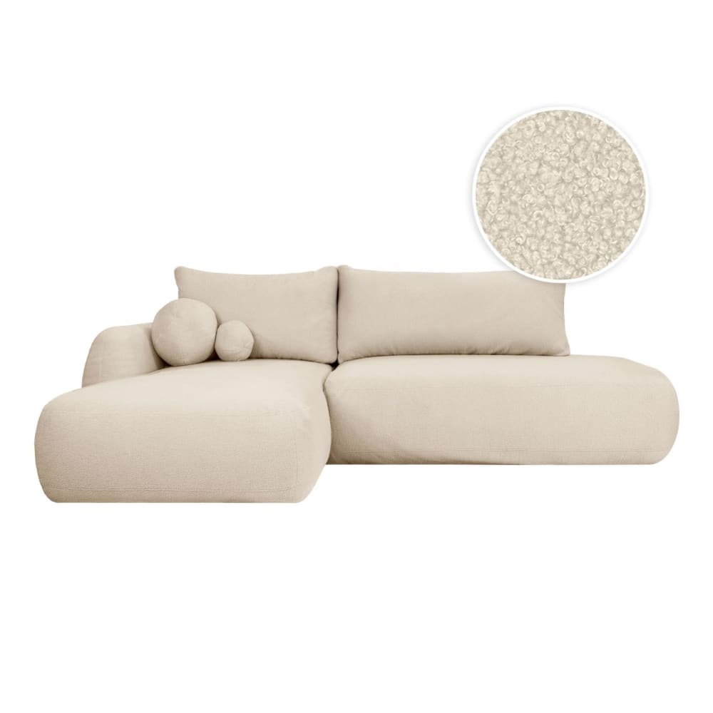 Canapé d'angle gauche convertible 5p FABIO en tissu bouclette - Blanc