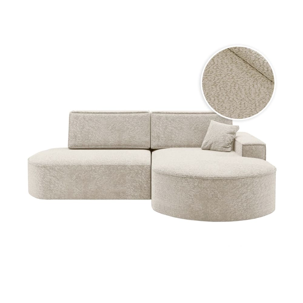 Canapé d'angle droit convertible 4pl MARLO en tissu chenille blanc