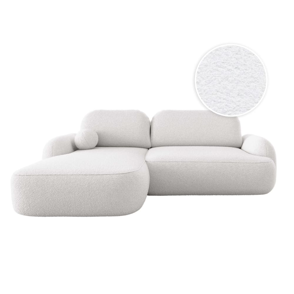 Canapé d'angle gauche convertible 4p MILLY en tissu bouclette blanc