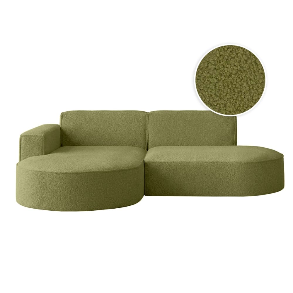 Canapé d'angle gauche 4 places MARLA en tissu bouclette - Vert kaki