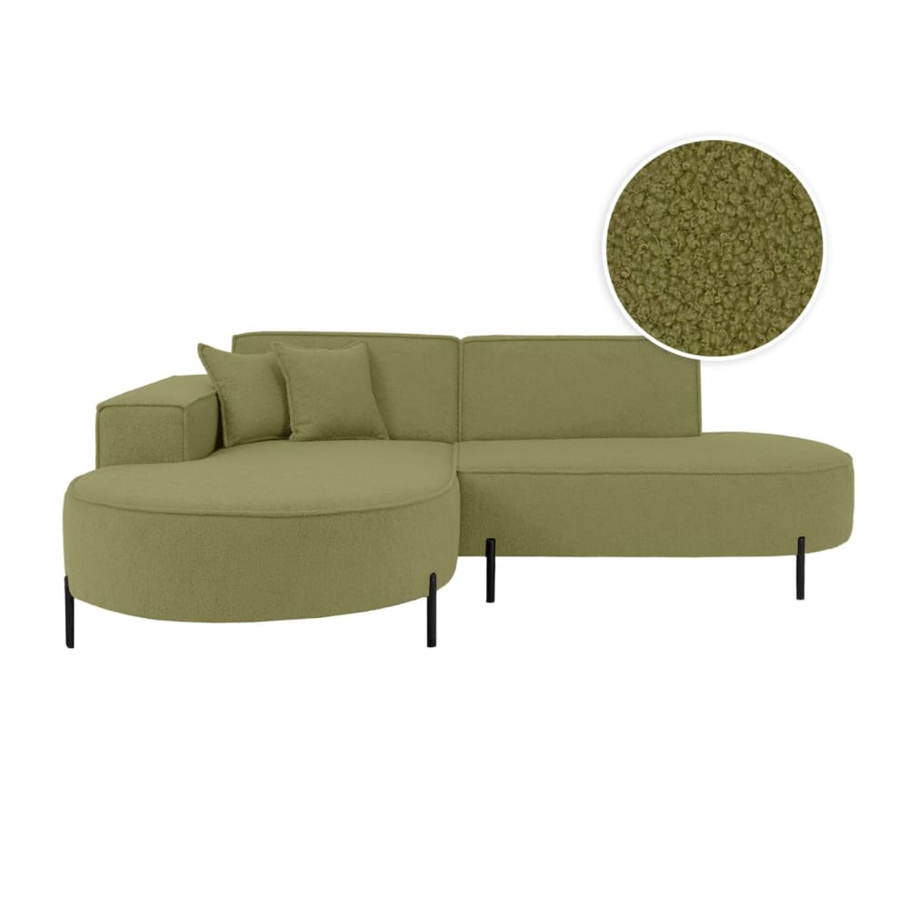 Canapé d'angle gauche 4 places MARLON en tissu bouclette vert kaki