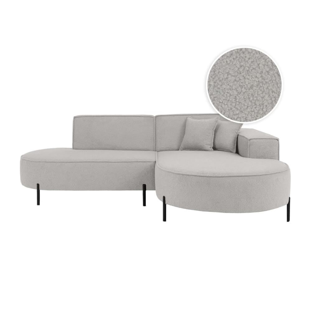 Canapé d'angle droit 4 places MARLON en tissu bouclette gris clair