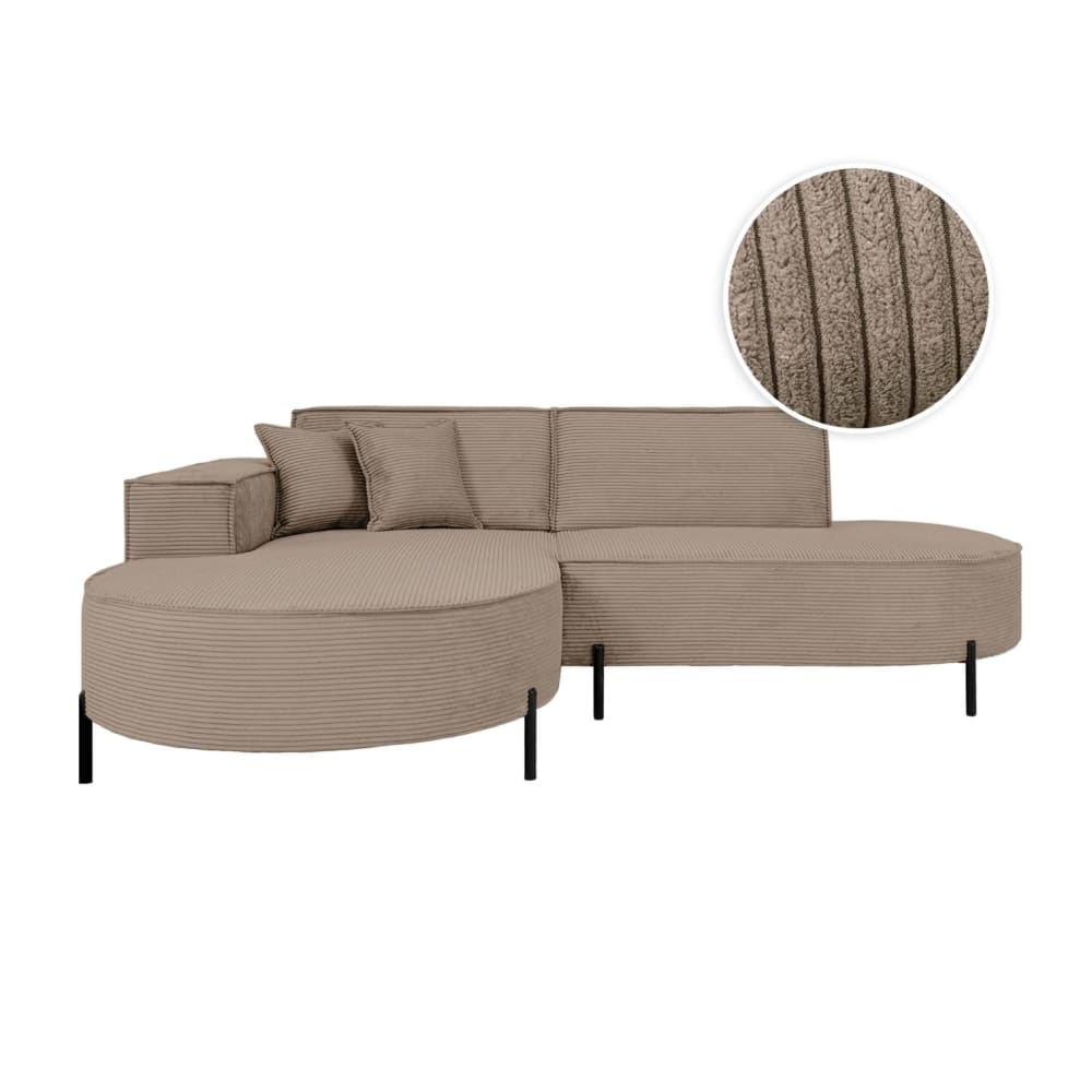 Canapé d'angle gauche 4 places MARLON en velours côtelé taupe