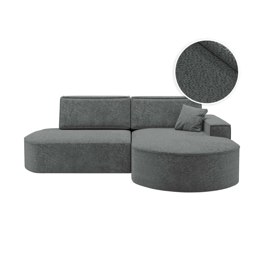 Canapé d'angle droit convertible 4pl MARLO tissu chenille gris foncé
