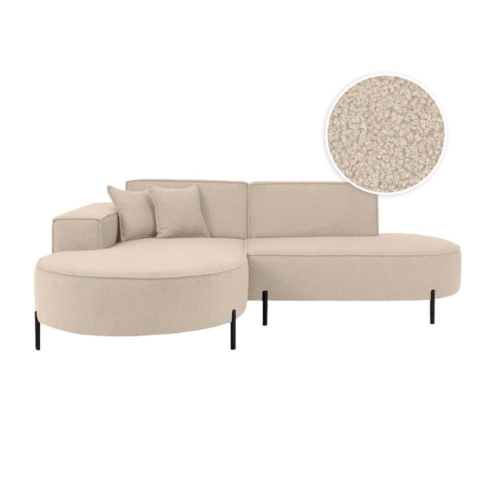 Canapé d'angle gauche 4 places MARLON en tissu bouclette beige