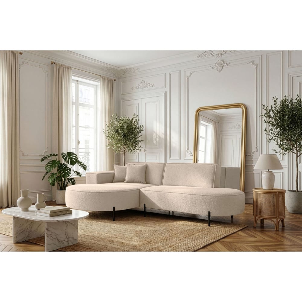 Canapé d'angle gauche 4 places marlon en tissu bouclette beige