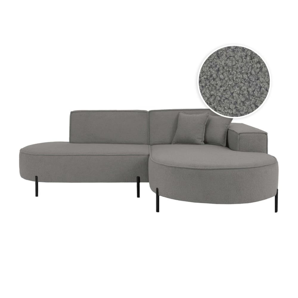 Canapé d'angle droit 4 places MARLON en tissu bouclette gris foncé