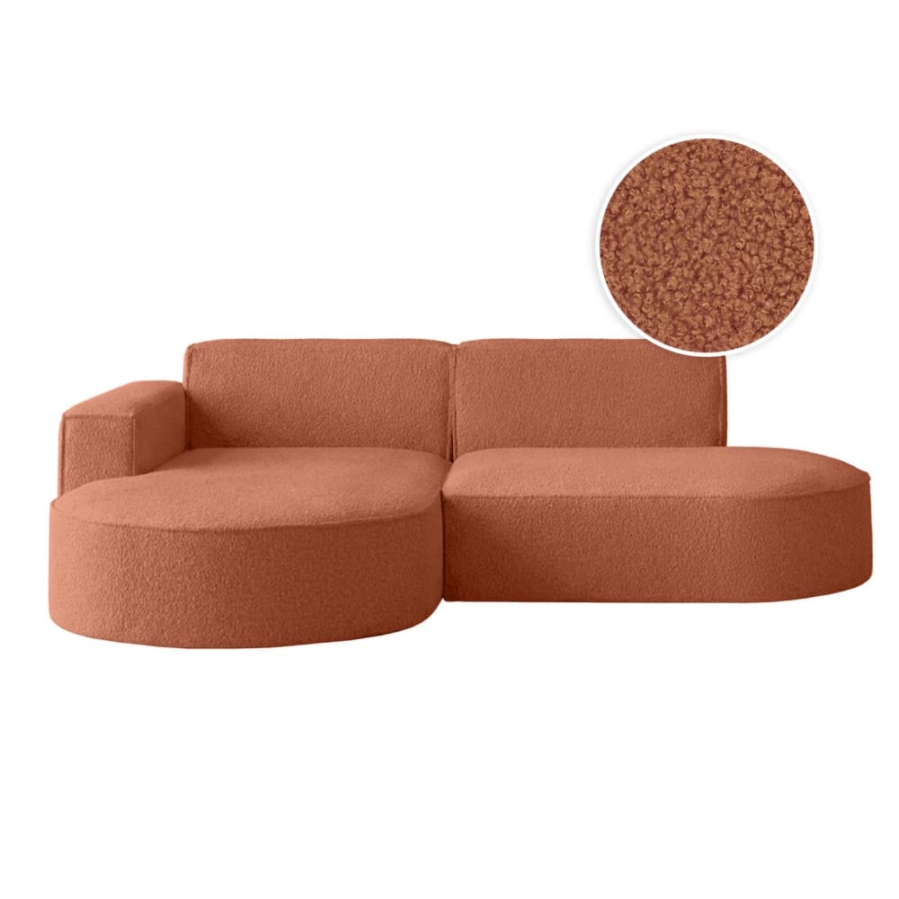 Canapé d'angle gauche 4 places MARLA en tissu bouclette - Terracotta