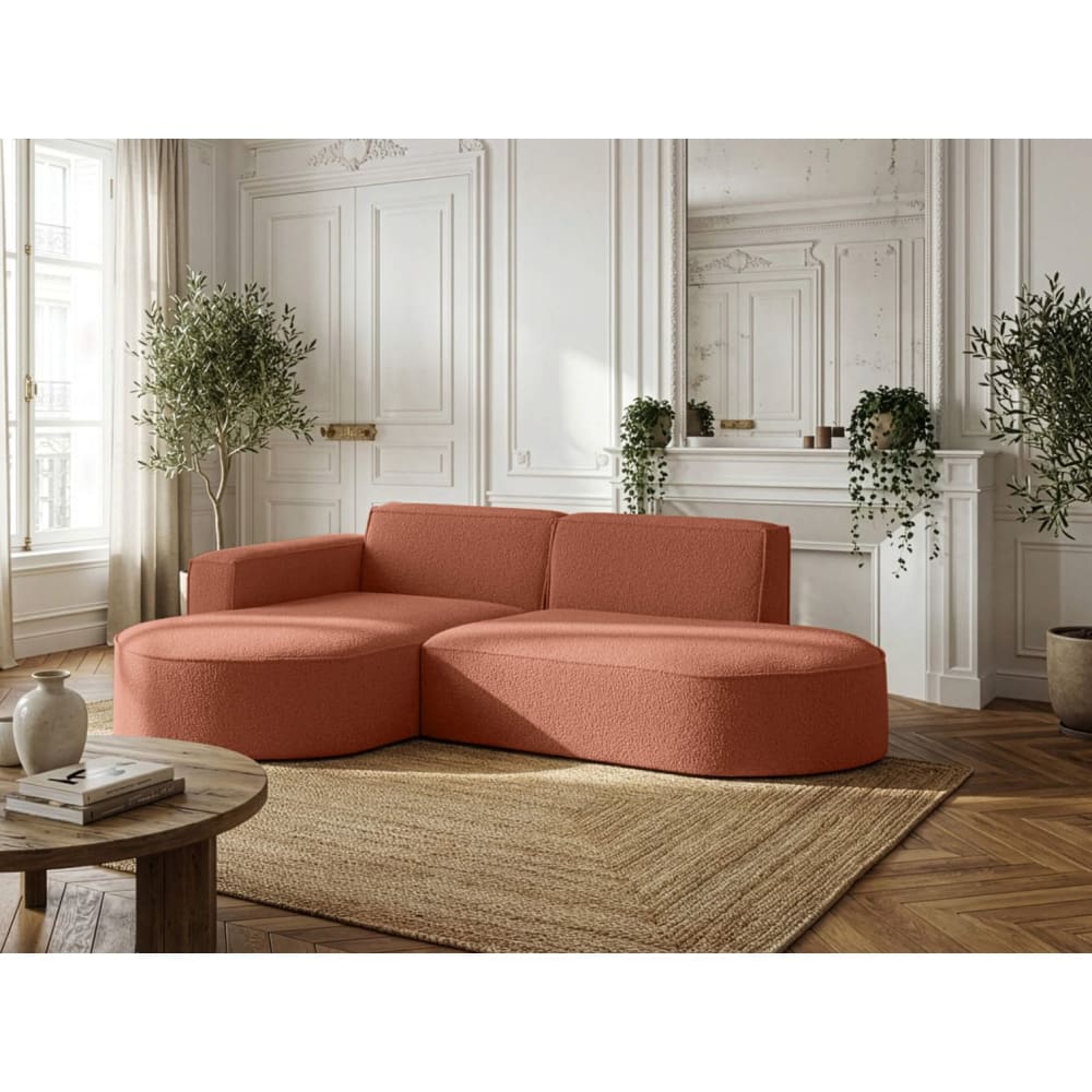 Canapé d'angle gauche 4 places MARLA en tissu bouclette - Terracotta