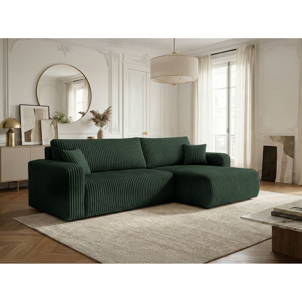 Canapé d'angle réversible conv 5p ALYA velours cotelé épais vert foncé