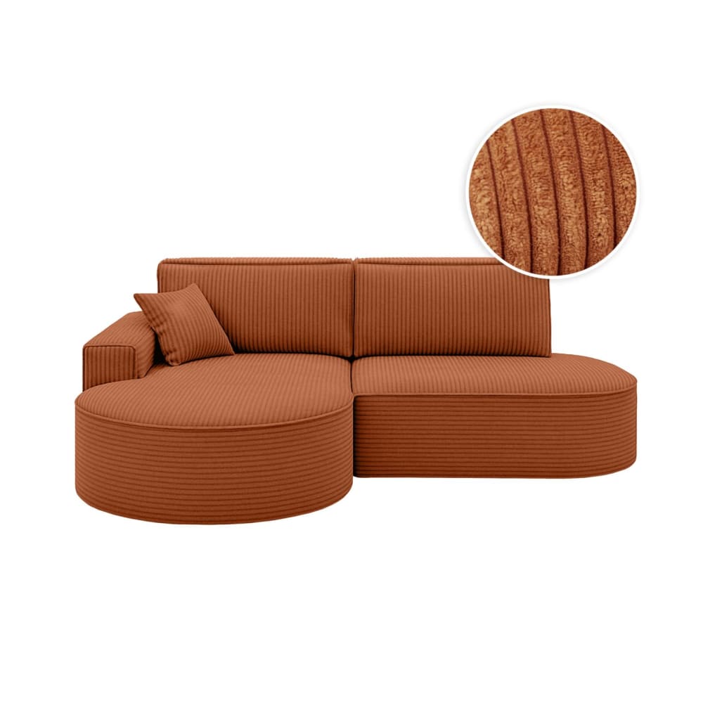 Canapé d'angle gauche convertible 4pl MARLO velours côtelé terracotta