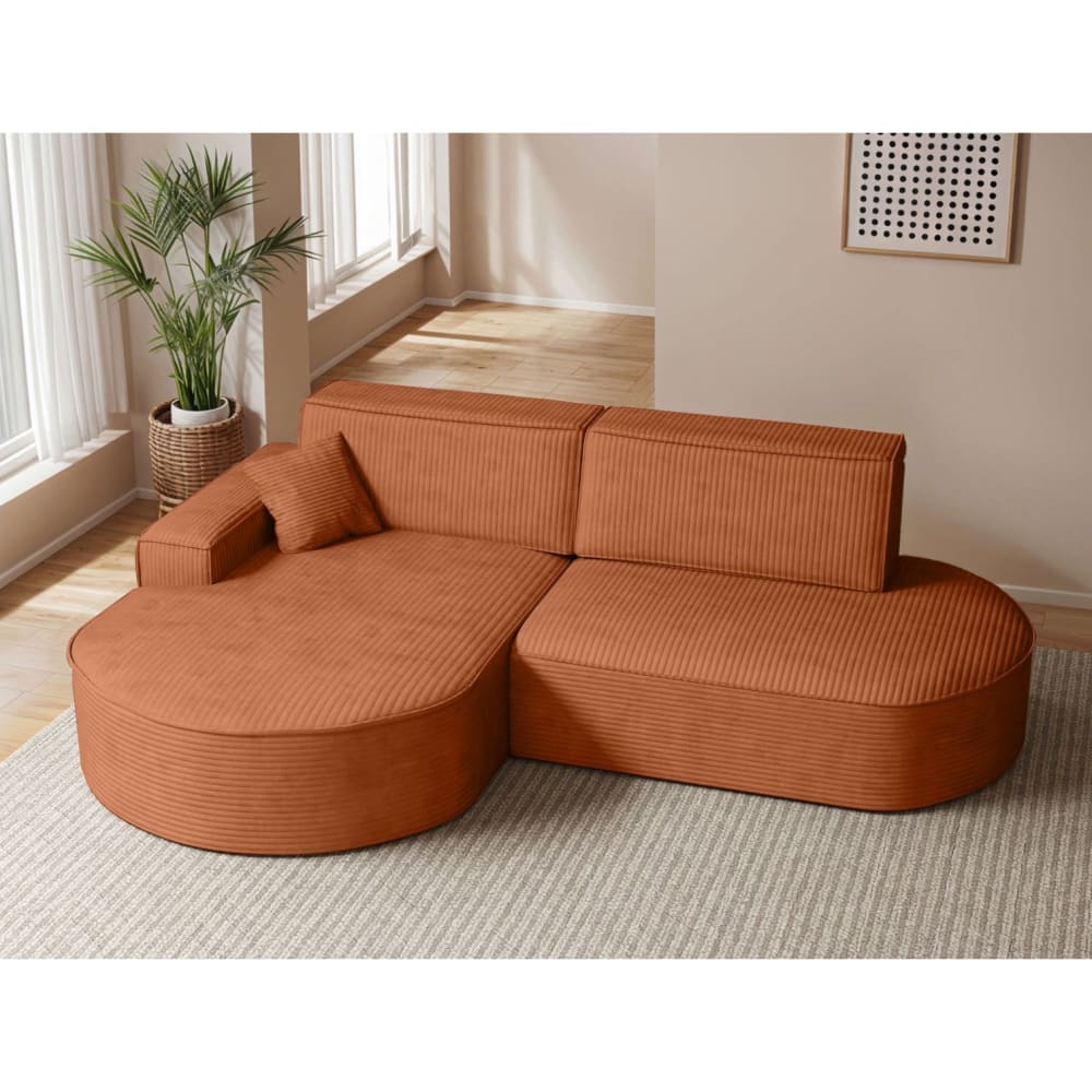 Canapé d'angle gauche convertible 4pl MARLO velours côtelé terracotta