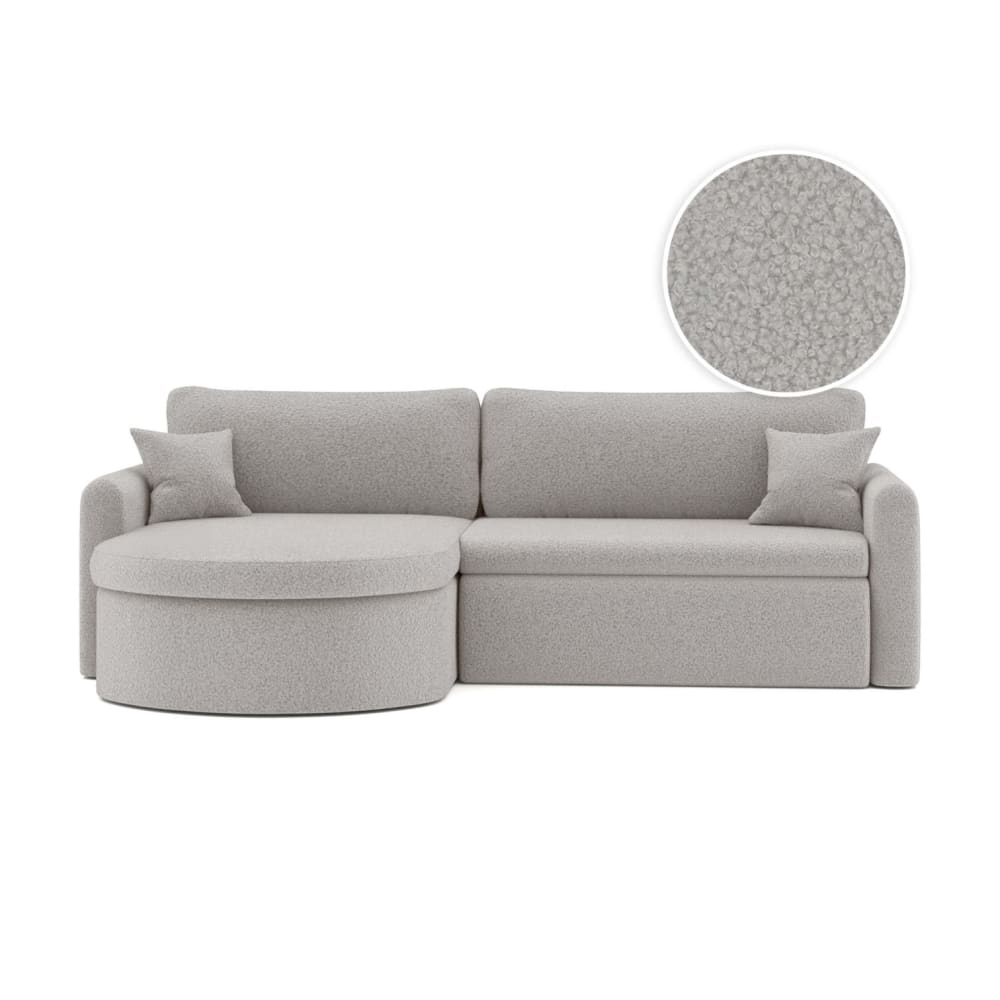 Canapé angle reversible convertible 4p VERA en tissu bouclé gris clair