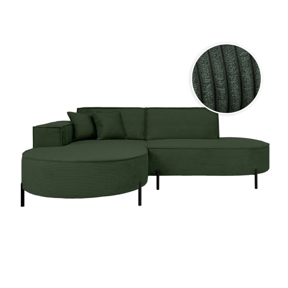 Canapé d'angle gauche 4 places MARLON en velours côtelé vert foncé