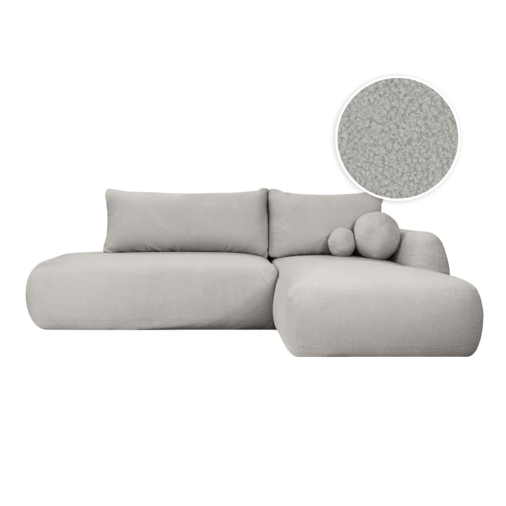 Canapé d'angle droit convertible 5p FABIO - tissu bouclette gris clair