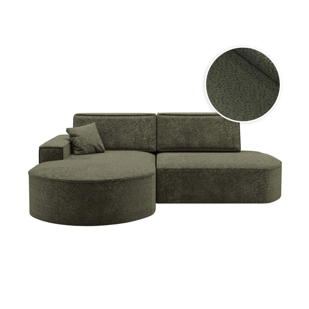 Canapé d'angle gauche convertible 4pl MARLO tissu chenille vert foncé