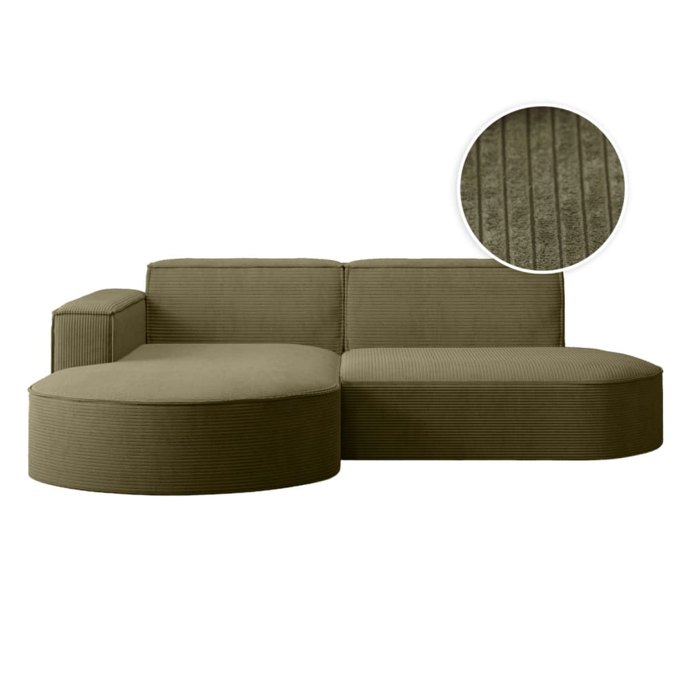 Canapé d'angle gauche 4 places MARLA en velours côtelé - Vert kaki