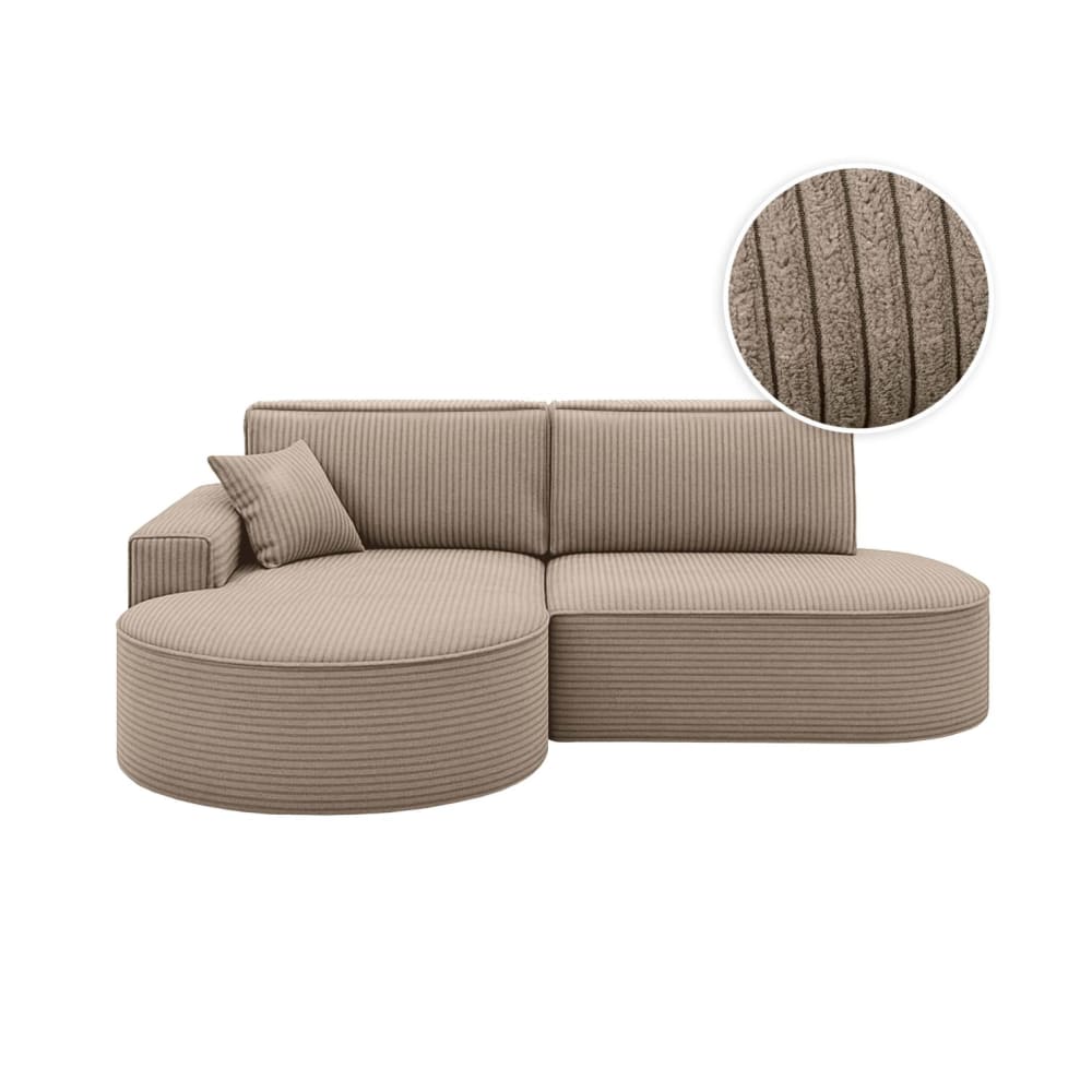 Canapé d'angle gauche convertible 4pl MARLO en velours cotelé taupe