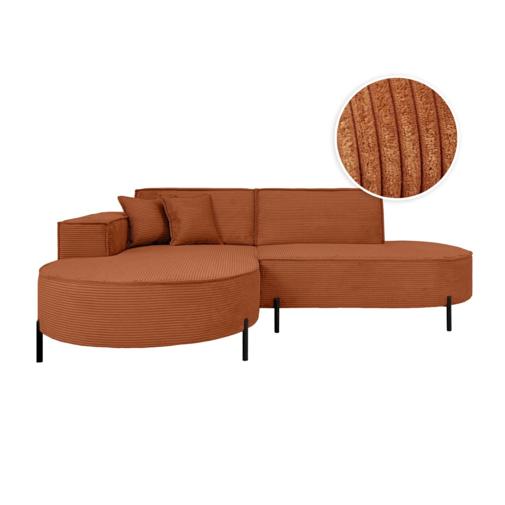 Canapé d'angle gauche 4 places MARLON en velours côtelé terracotta