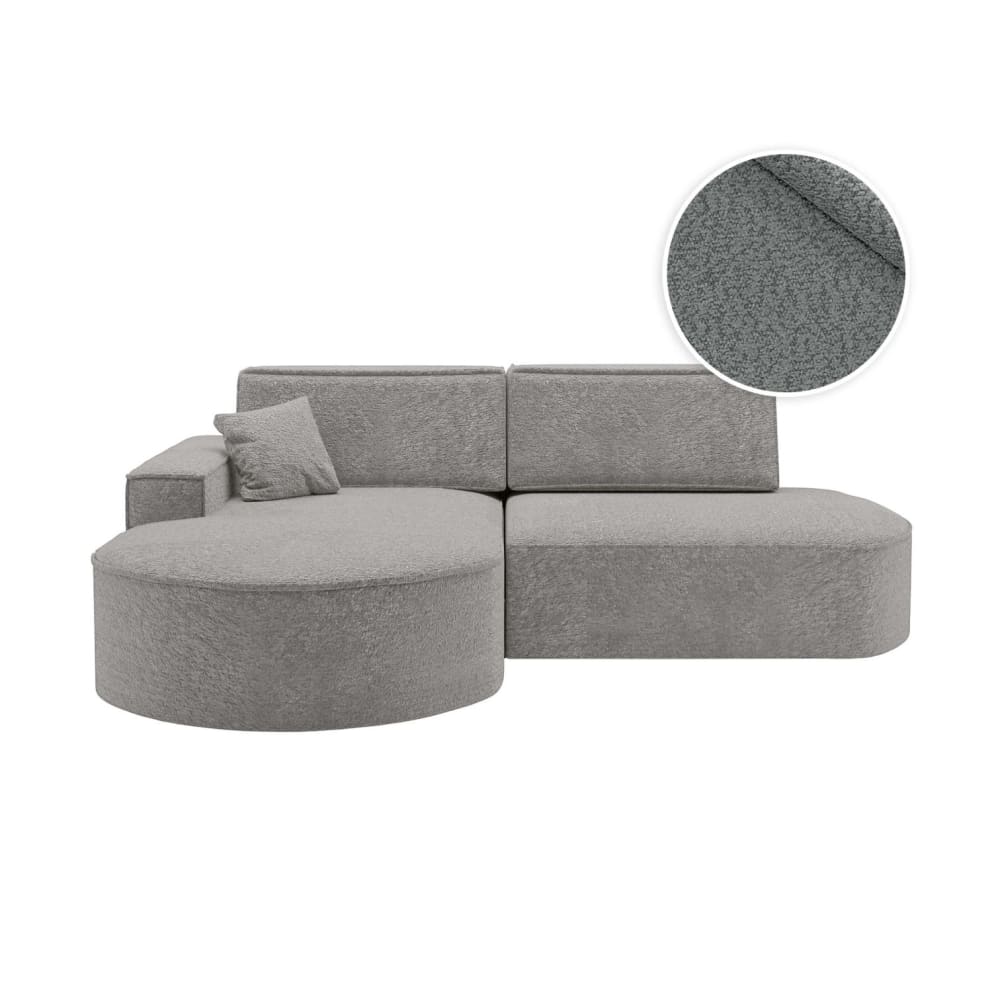 Canapé d'angle gauche convertible 4pl MARLO tissu chenille gris clair
