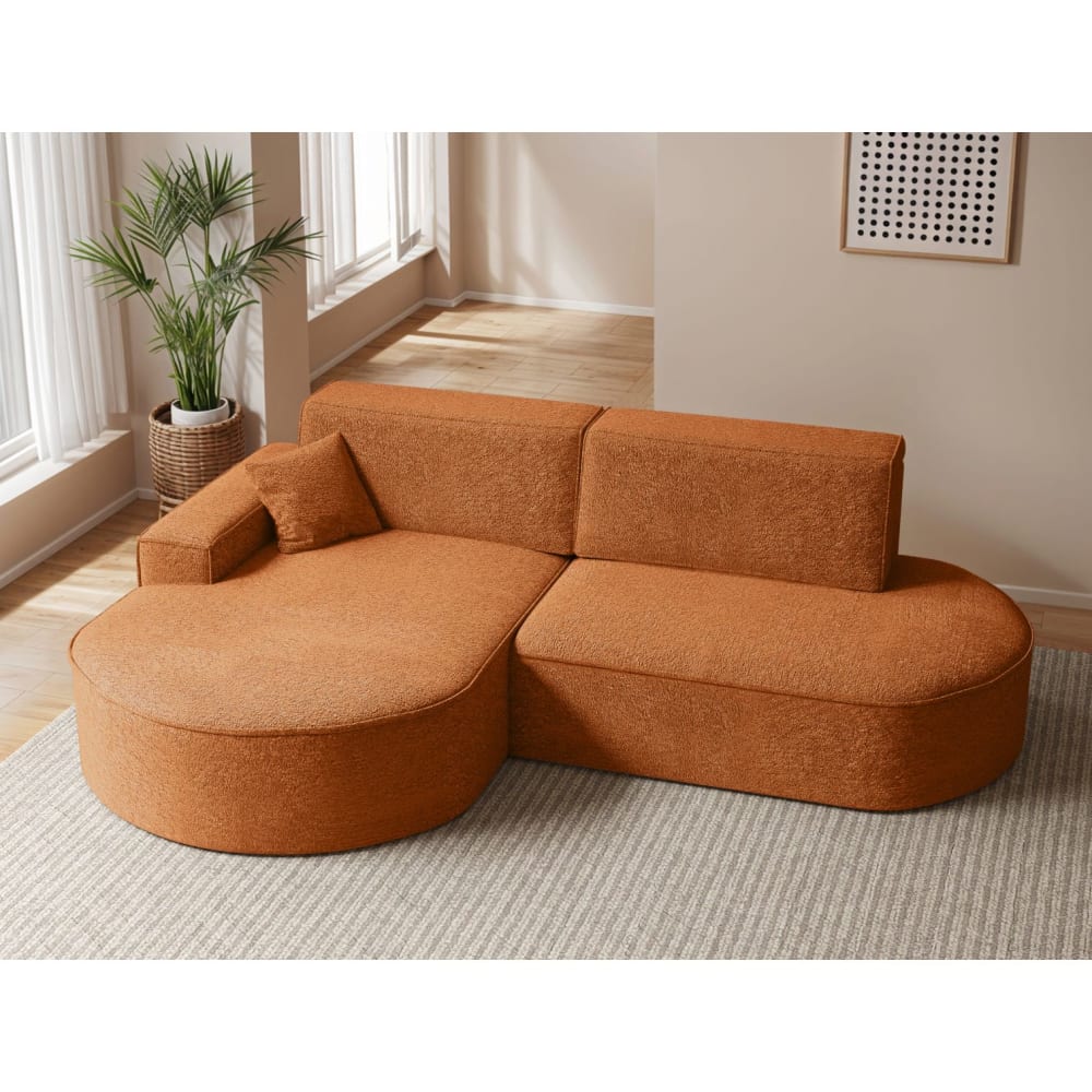 Canapé d'angle gauche convertible 4pl MARLO tissu chenille terracotta