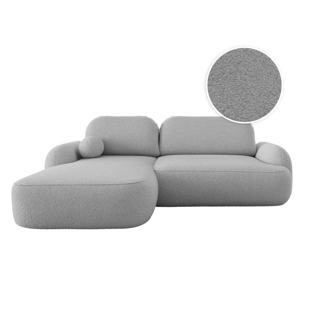 Canapé d'angle gauche convertible 4p MILLY en bouclette gris clair