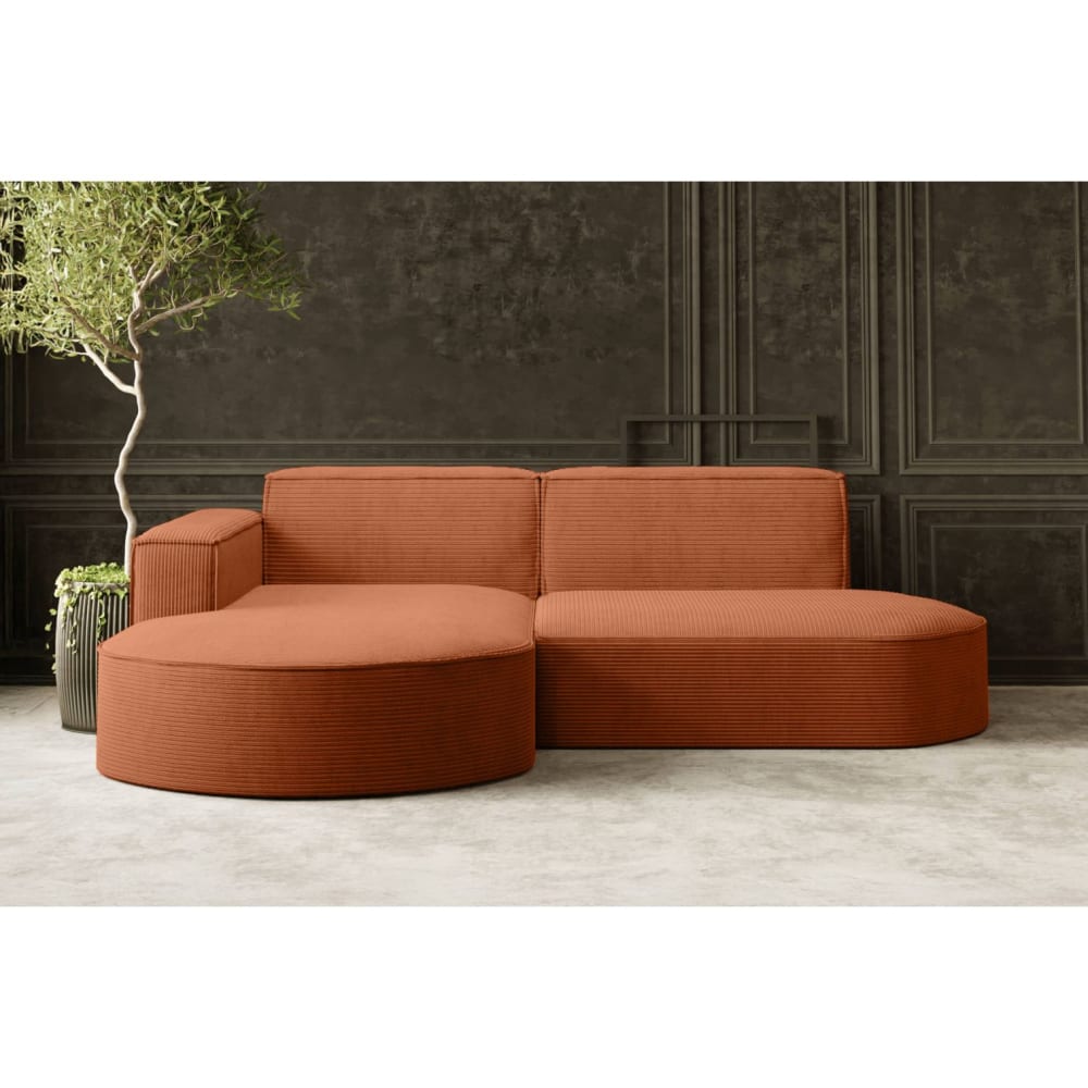 Canapé d'angle gauche 4 places MARLA en velours côtelé - Terracotta