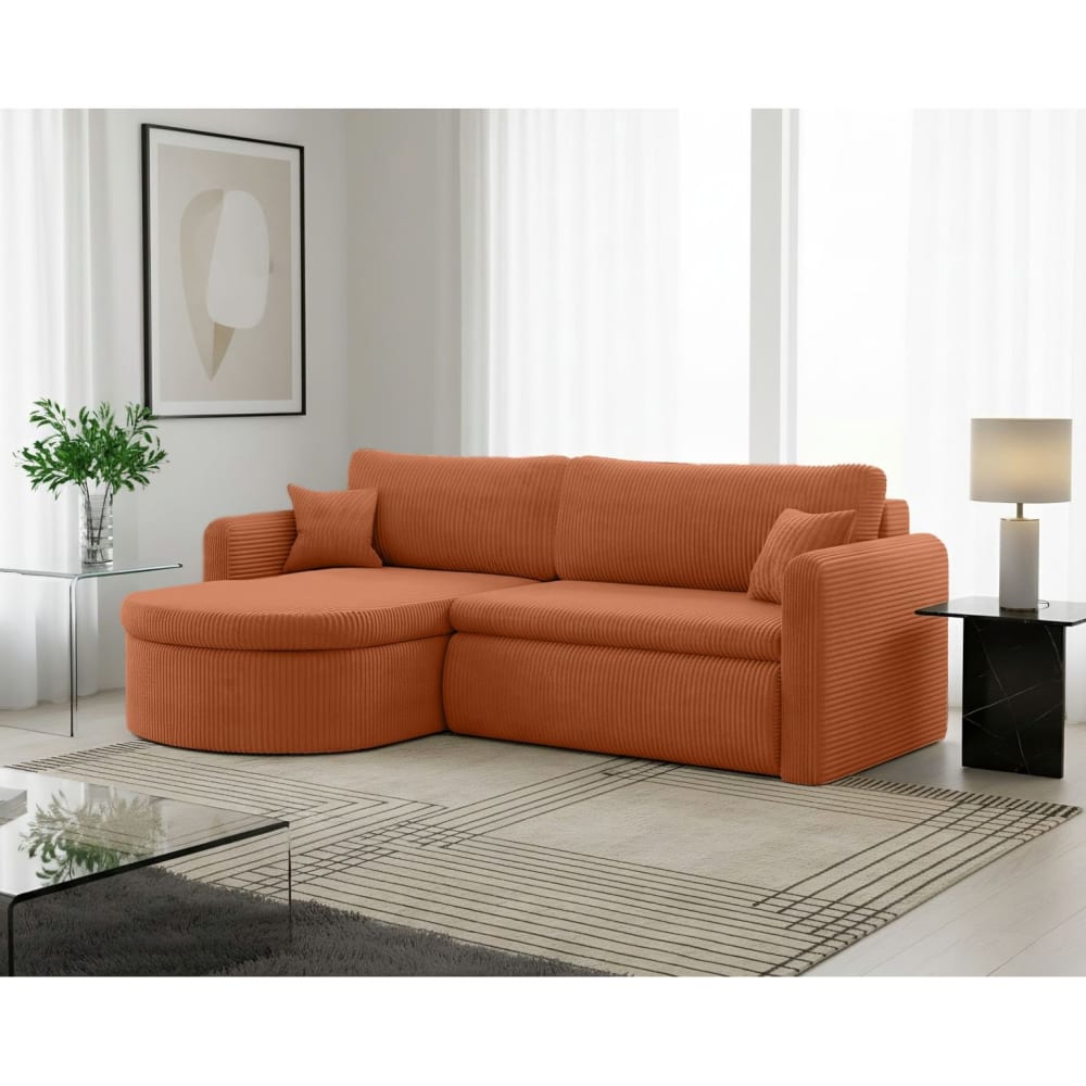 Canapé angle reversible convertible 4p VERA velours côtelé terracotta