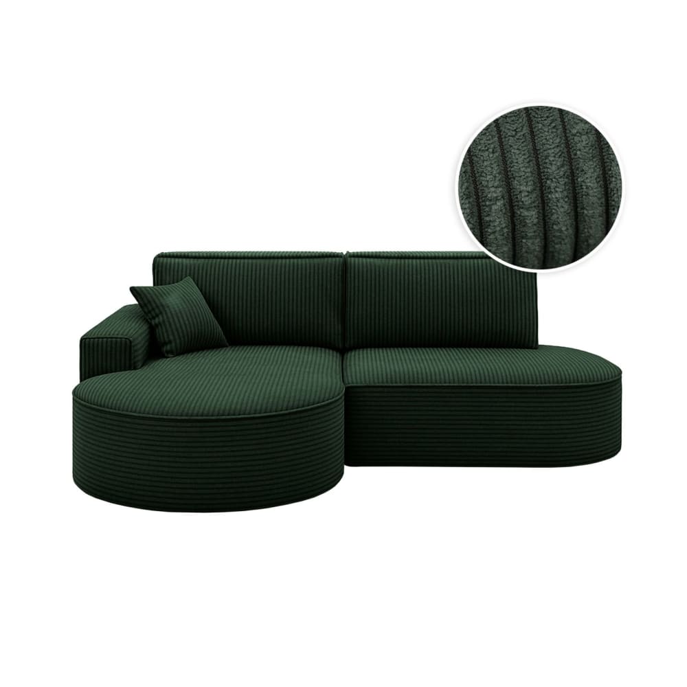 Canapé d'angle gauche convertible 4pl MARLO velours côtelé vert foncé