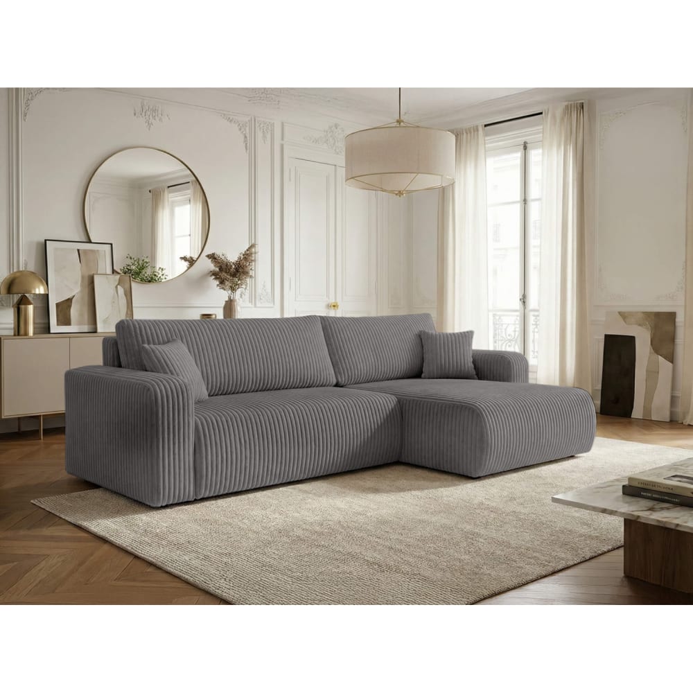 Canapé d'angle réversible conv 5p ALYA velours cotelé épais gris foncé