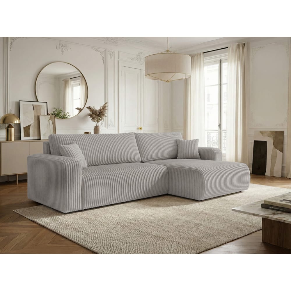 Canapé d'angle réversible conv 5p ALYA velours cotelé épais gris clair