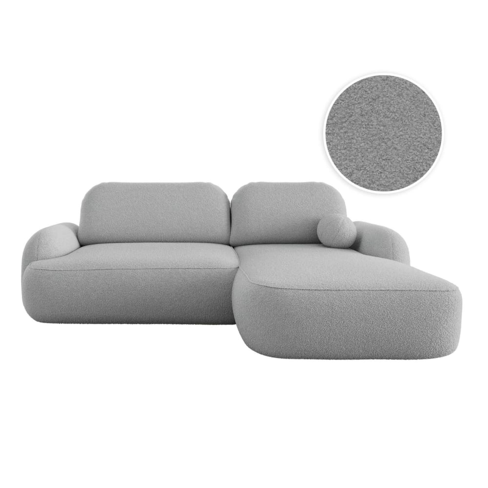 Canapé d'angle droit convertible 4p MILLY en bouclette gris clair