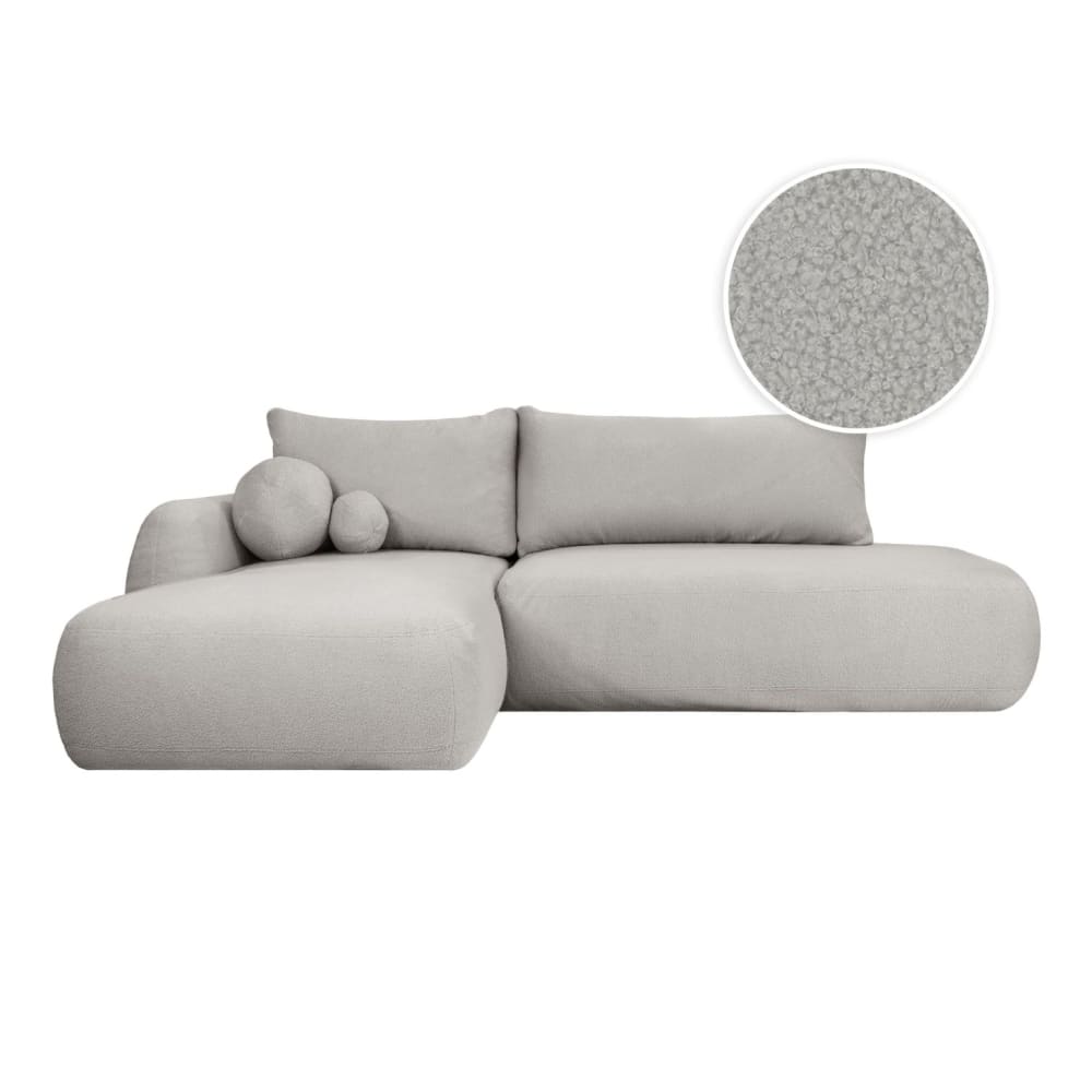 Canapé d'angle gauche convertible 5p FABIO tissu bouclette gris clair