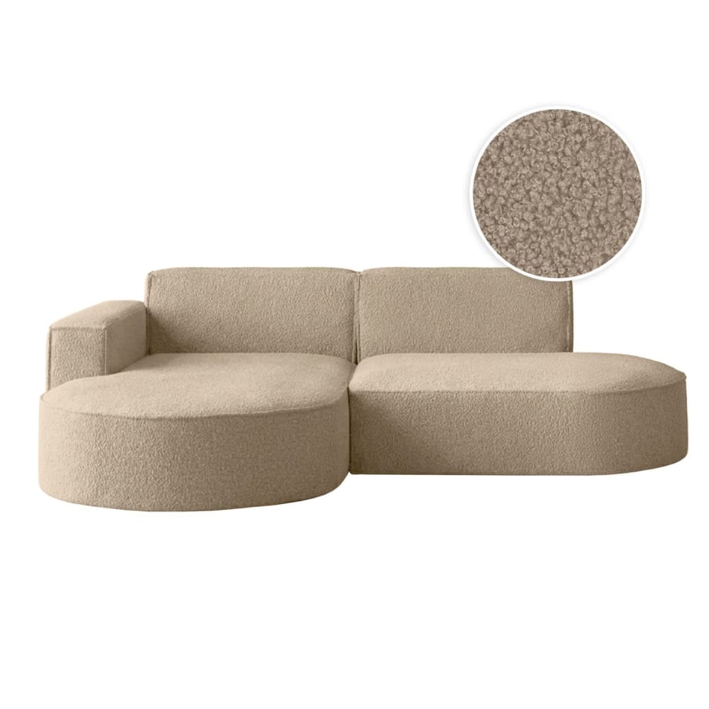 Canapé d'angle gauche 4 places MARLA en tissu bouclette - Taupe