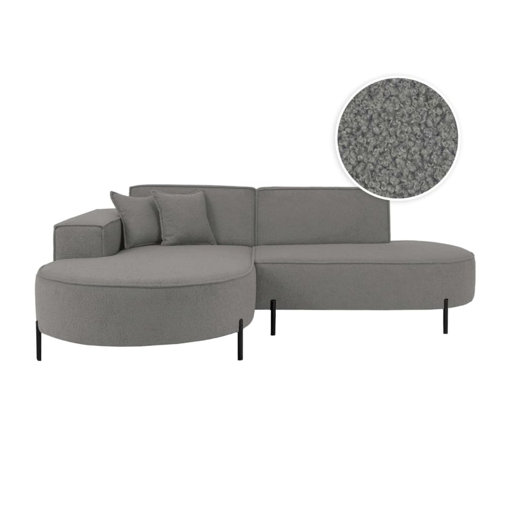 Canapé d'angle gauche 4 places MARLON en tissu bouclette gris foncé