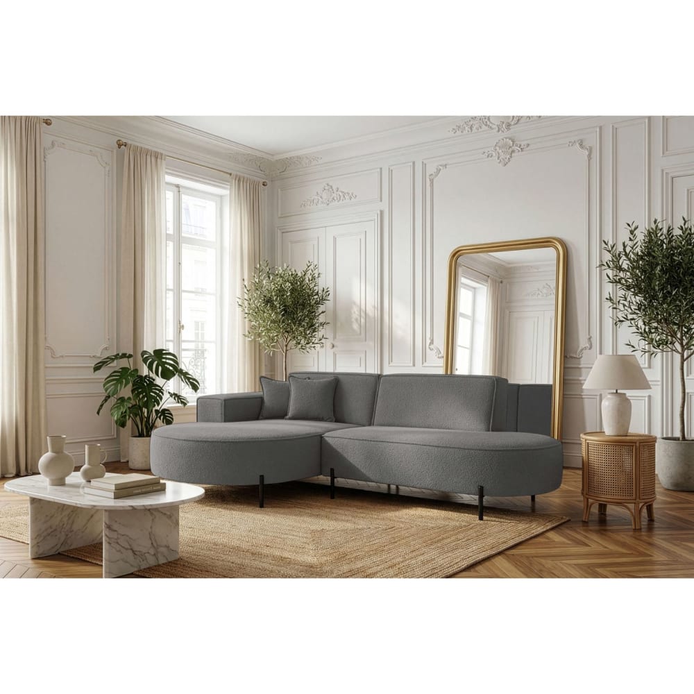 Canapé d'angle gauche 4 places marlon en tissu bouclette gris foncé