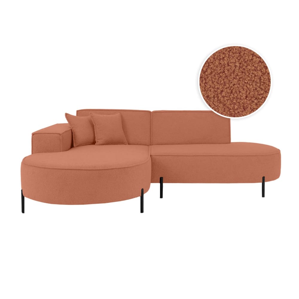 Canapé d'angle gauche 4 places MARLON en tissu bouclette terracotta