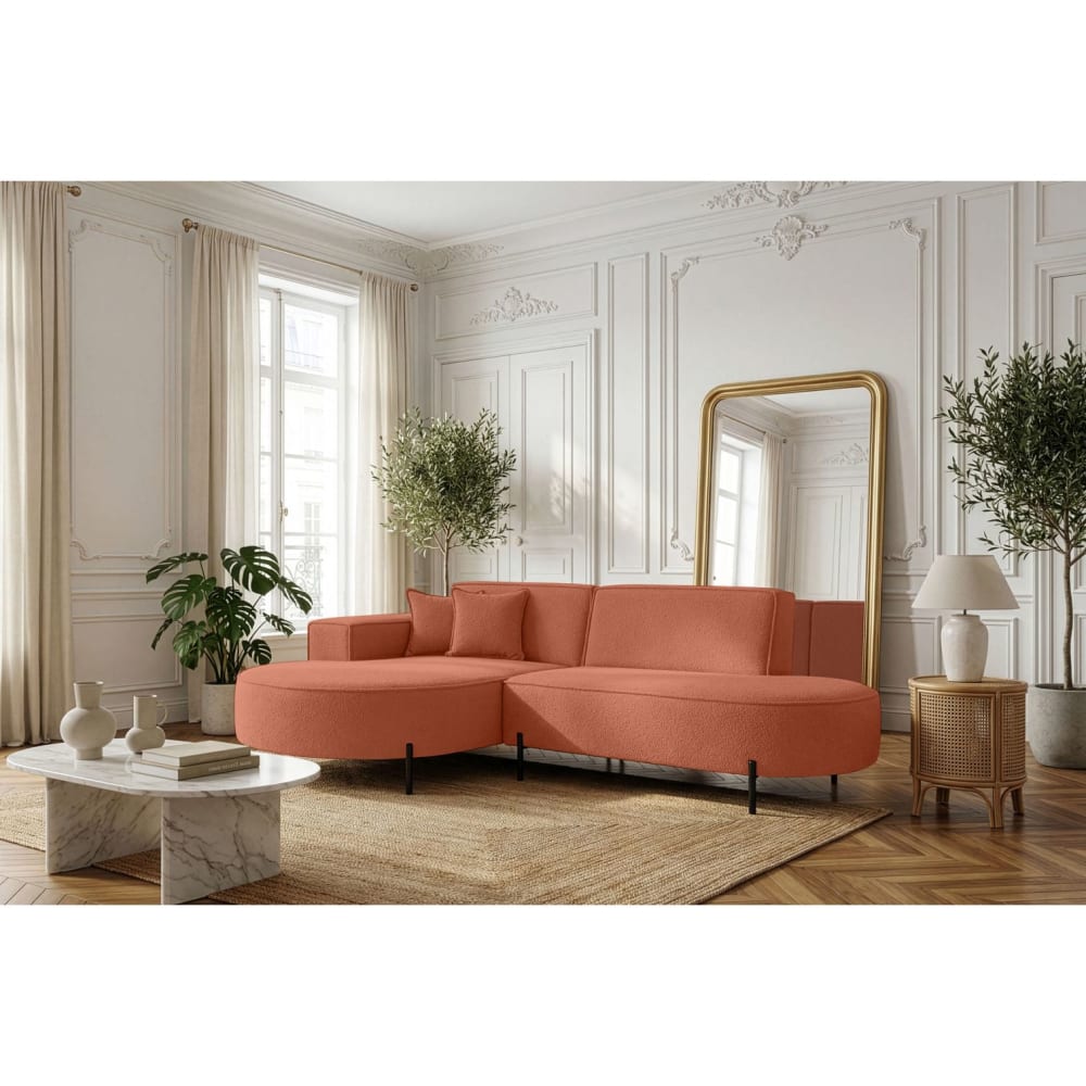 Canapé d'angle gauche 4 places MARLON en tissu bouclette terracotta