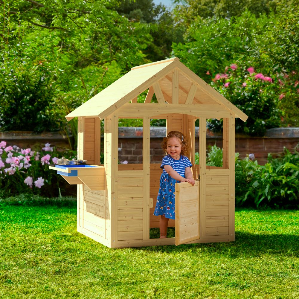 Maisonnette cabane enfant avec cuisine extérieure en bois marron FSC®