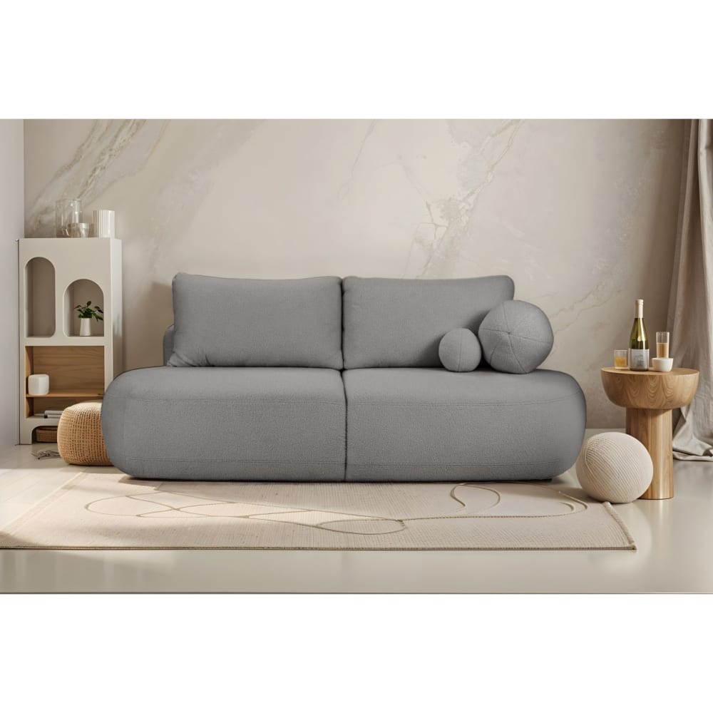 Canapé convertible fabio 4 places en tissu bouclette - gris foncé