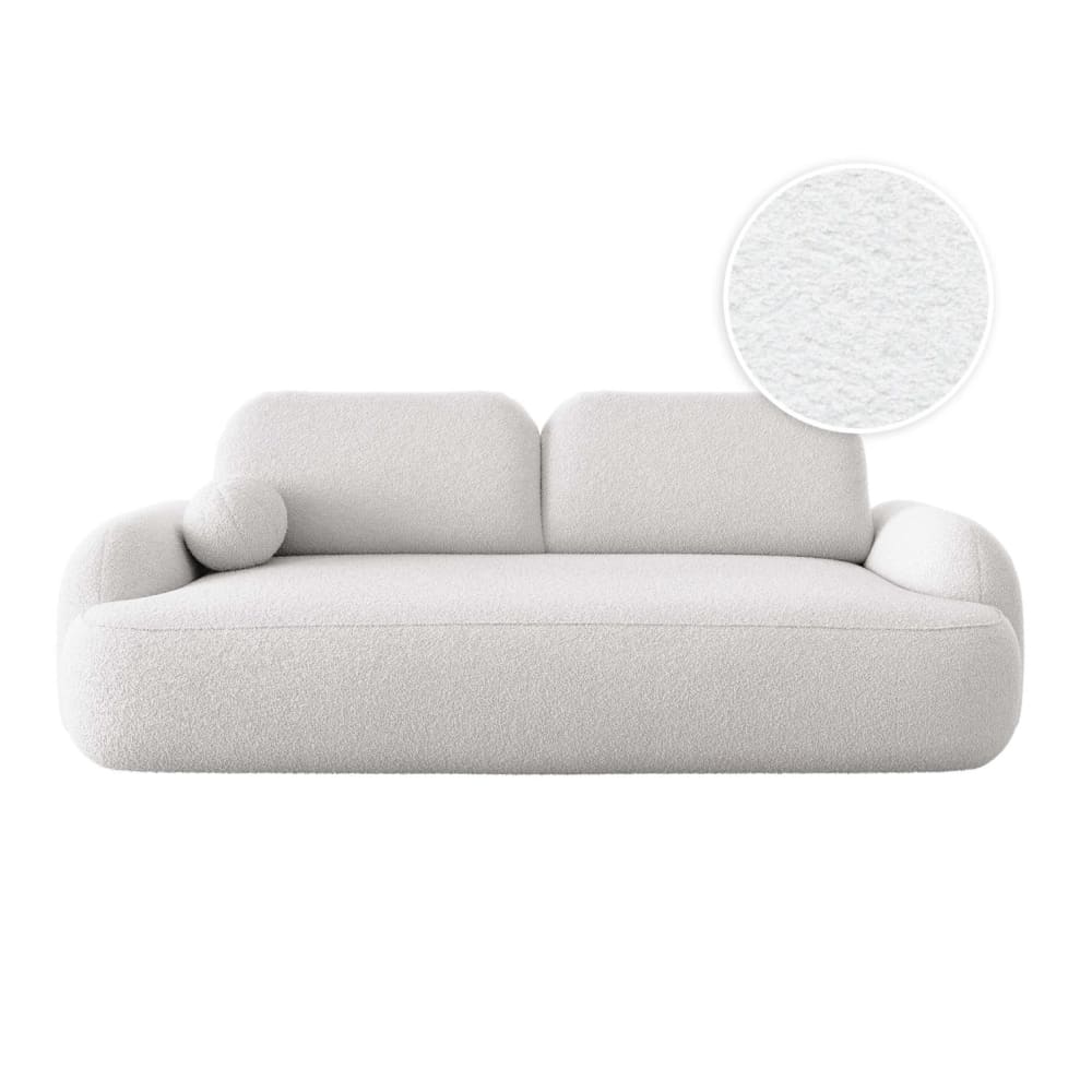 Canapé convertible 3 places MILLY avec coffre en tissu bouclette blanc