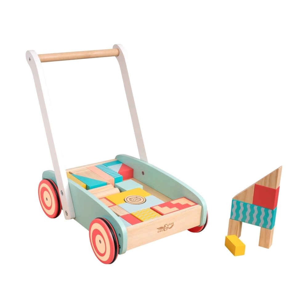 Owl & Fox Lauflernwagen mit Bausteinen Holz FSC Mehrfarbig MEHRFARBIG HOLZ Kinder