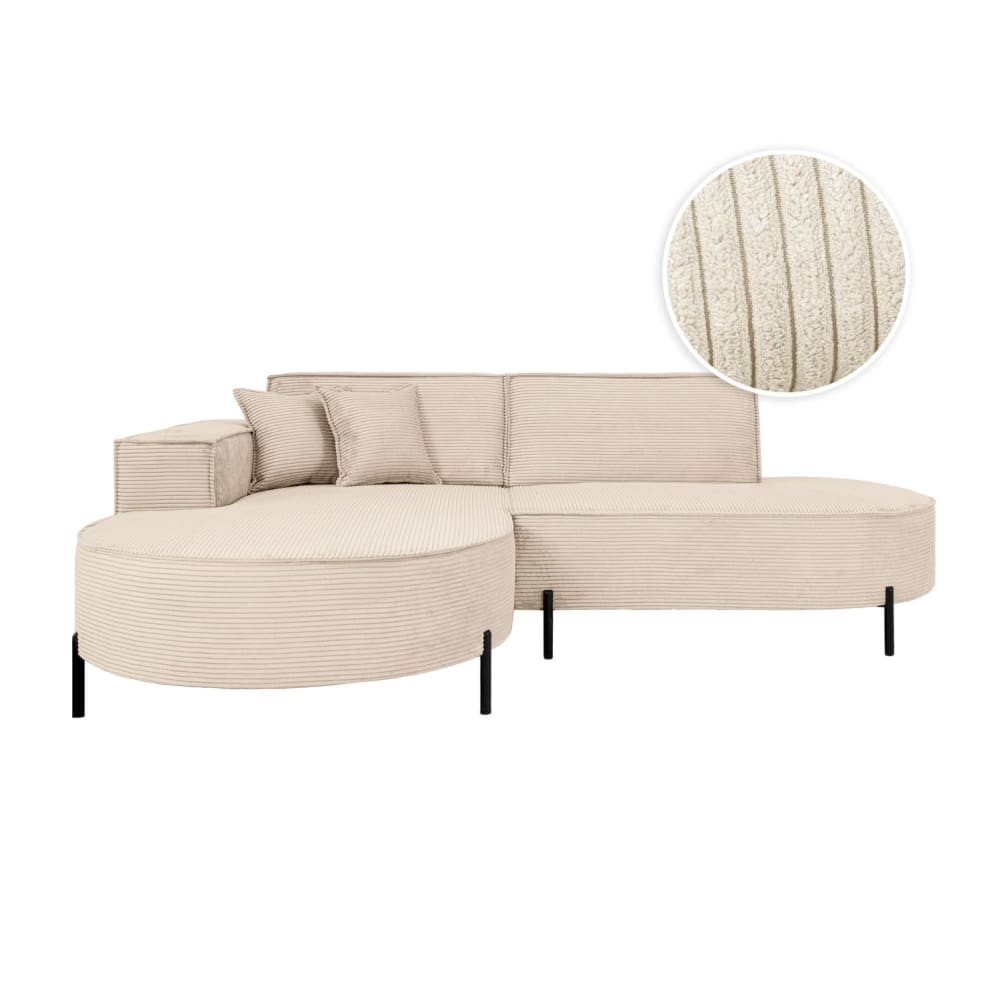 Canapé d'angle gauche 4 places MARLON en velours côtelé beige
