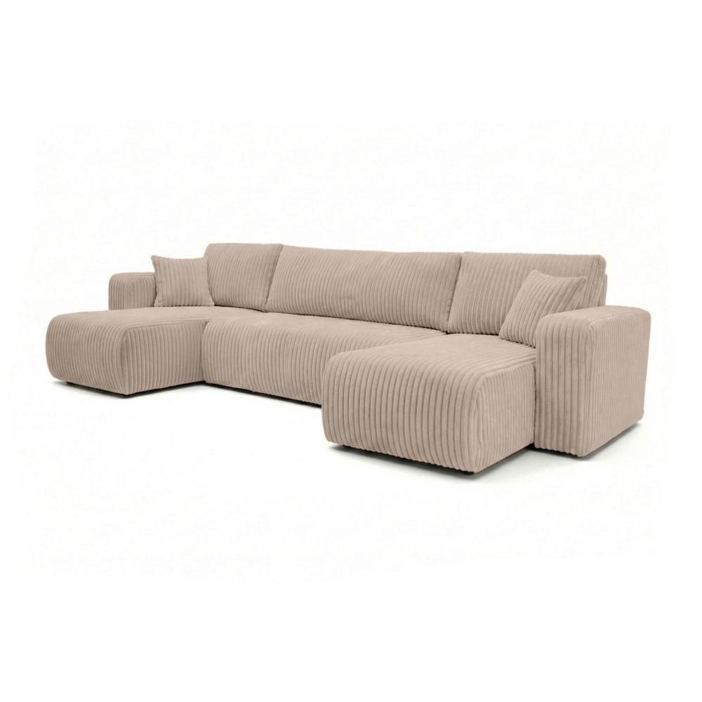 Canapé panoramique convertible 6p ALYA velours cotelé épais taupe