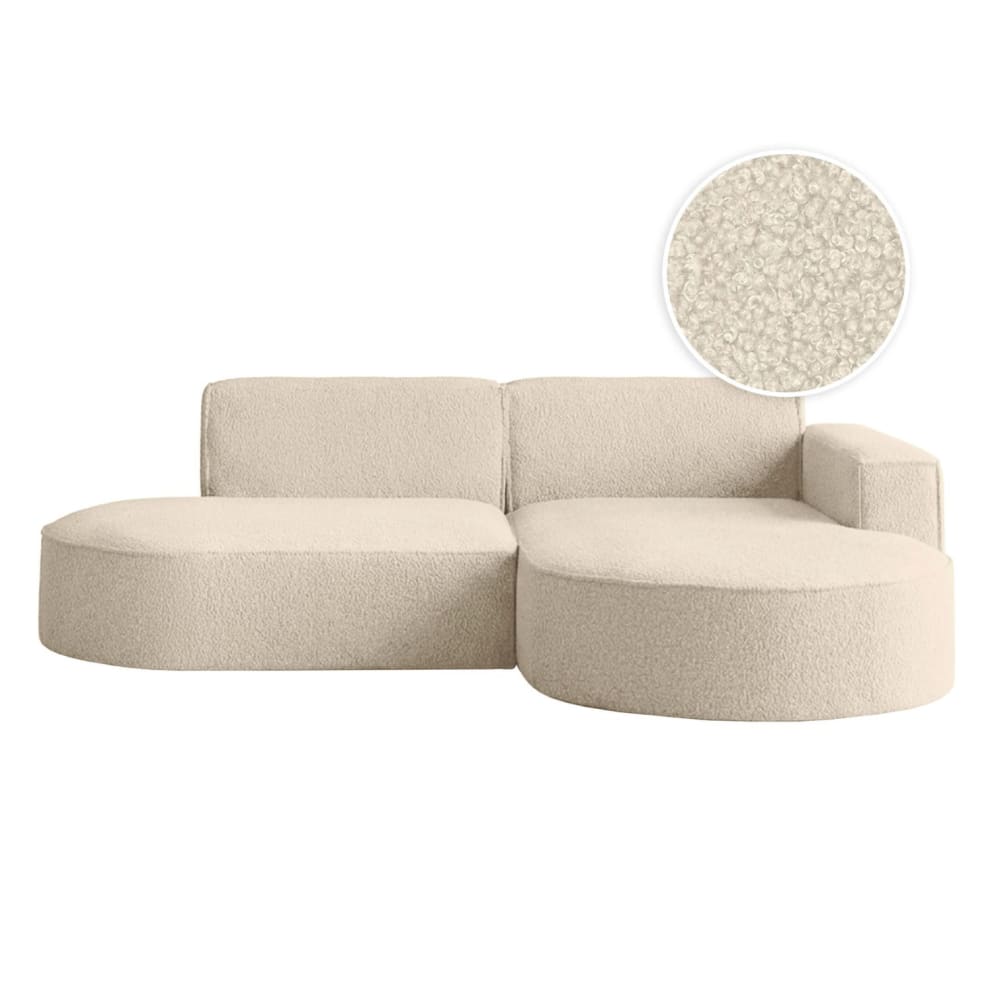 Canapé d'angle droit 4 places MARLA en tissu bouclette - Blanc