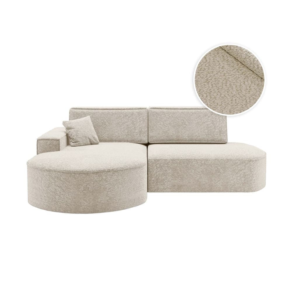 Canapé d'angle gauche convertible 4pl MARLO en tissu chenille blanc