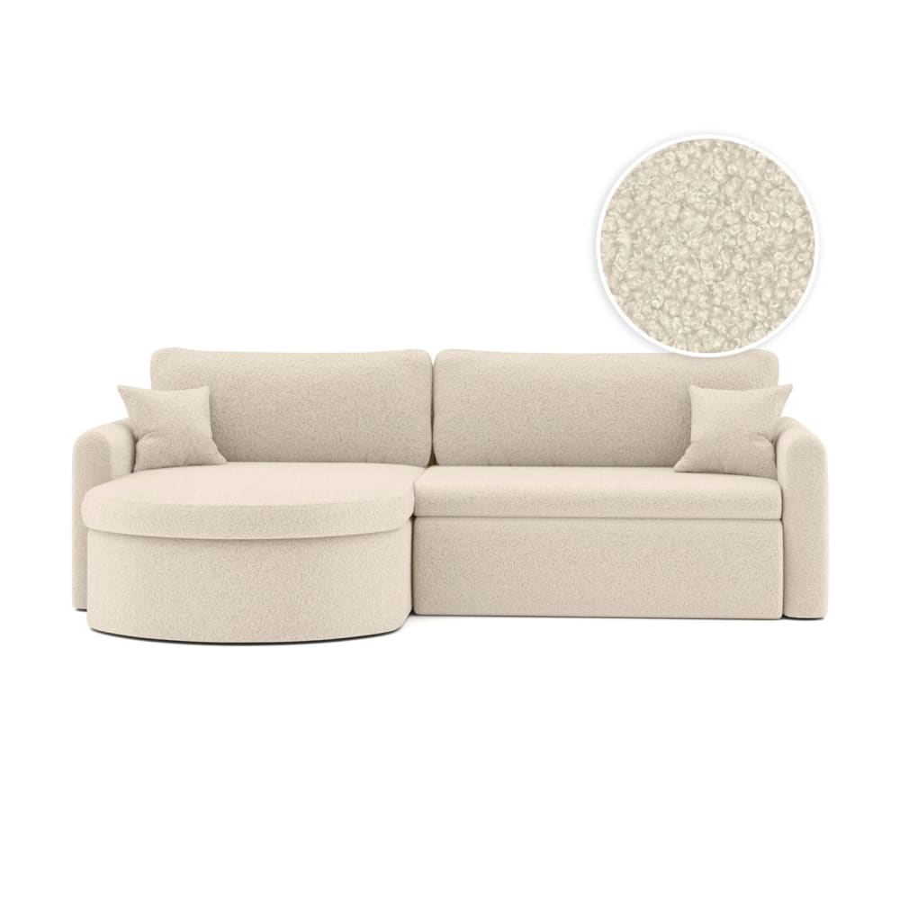 Canapé d'angle reversible convertible 4p VERA en tissu bouclette blanc